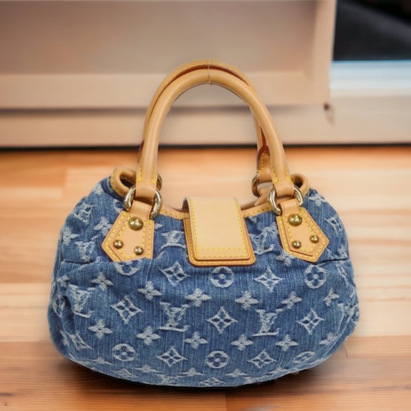 Louis Vuitton Pleaty handbag satchel blue monogram denim *rare* LIKE NEW - Picture 2 of 4